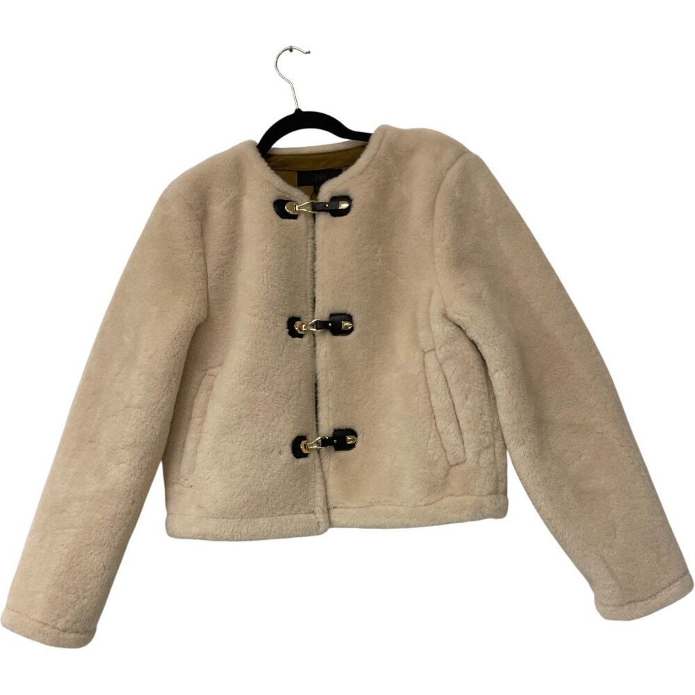 Zara Womens Faux Fur Jacket Coat S Small Ecru Ivory Fireman clasps 6318/286 NWoT